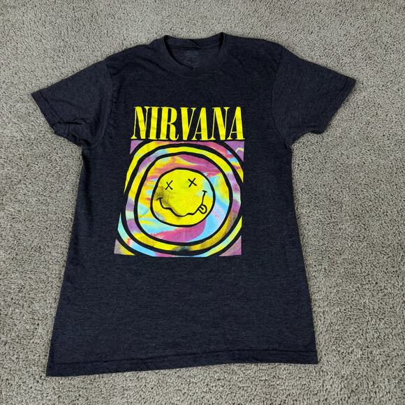 NIRVANA Tops - Nirvana Shirt Womens Large Tie Dye Smiley Print Grunge Kurt Cobain Ladies